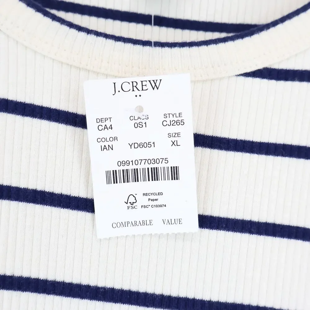 NWT J.Crew Factory Striped Ribbed-Knit Mixy Dress Ivory Antique Navy Size XL